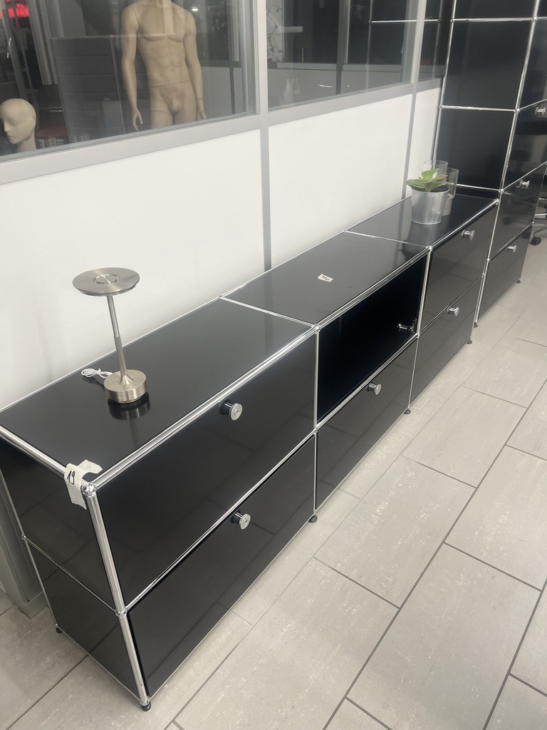 USM Haller Regal Schwarz 220x35x75ccm 2Kl/3/Schubl.