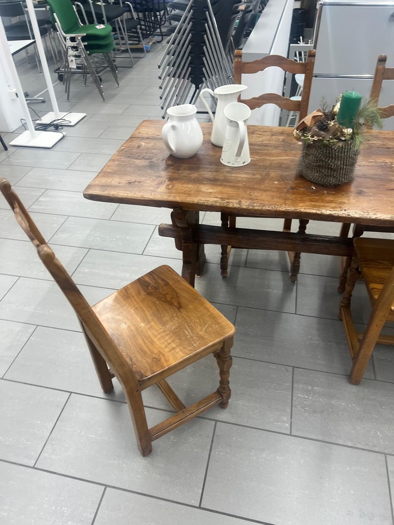 Antiker Klostertisch Massivholz 240×75 cm inkl. 6 Stühle – rustikal & stabil