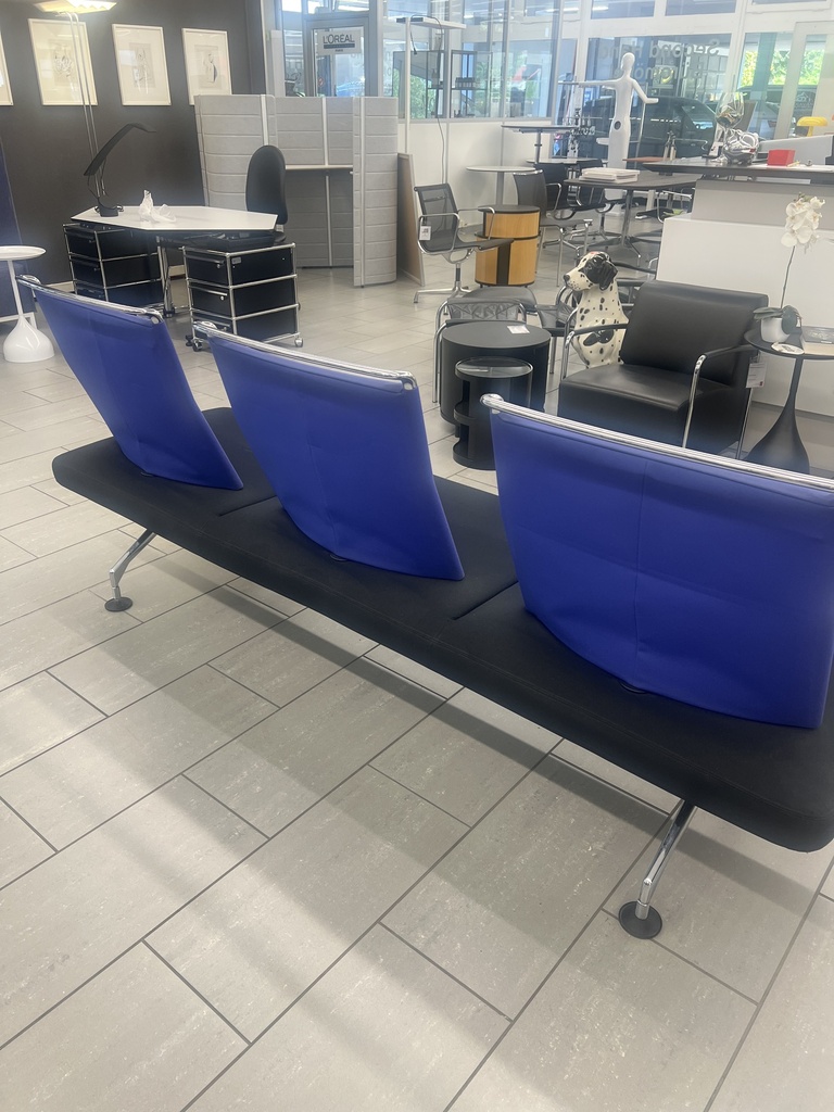 Vitra Area Zweisitzer Sofa, Lounge, Textilbezug schwarz, Rückenpolster Blau Chrom Gestell,