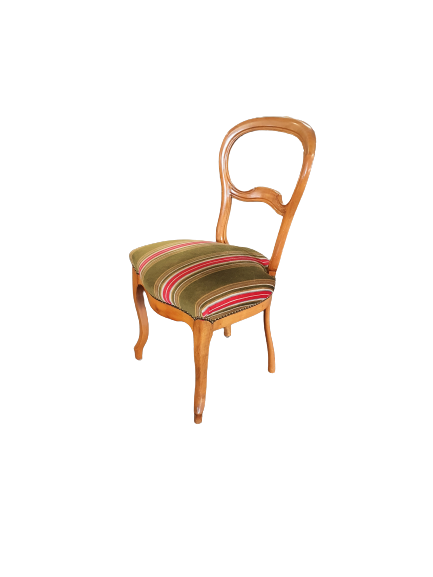 Antiker  Biedermeier Stuhl grün/rot gestreift