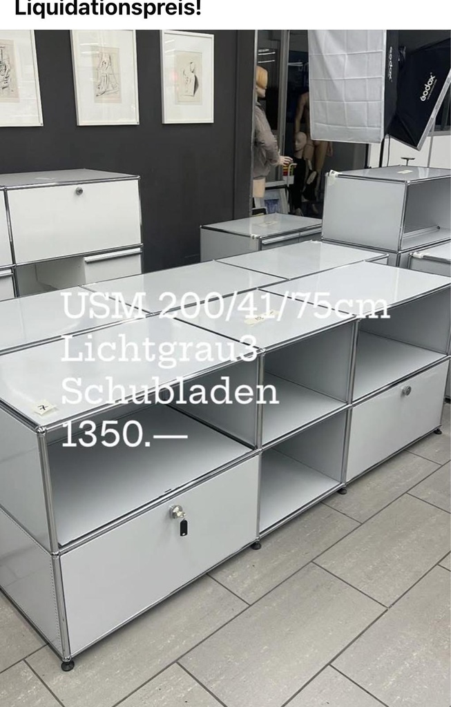 USM Haller Regal Lichtgrau 1/Klappen/1 Auszugsschublade m. Schlüssel 200x51x75cm