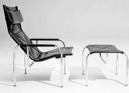 He1106 Sessel mit Fußhocker von Hans Eichenberger für Strässle, 1978, 2er Set, Lder schwarz